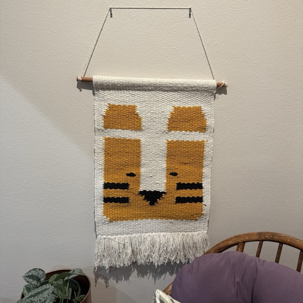 Boho Cat Tiger Wall Macrame Hanging Tapestry Woven Textile Art With Fringe - Picture 2 of 7